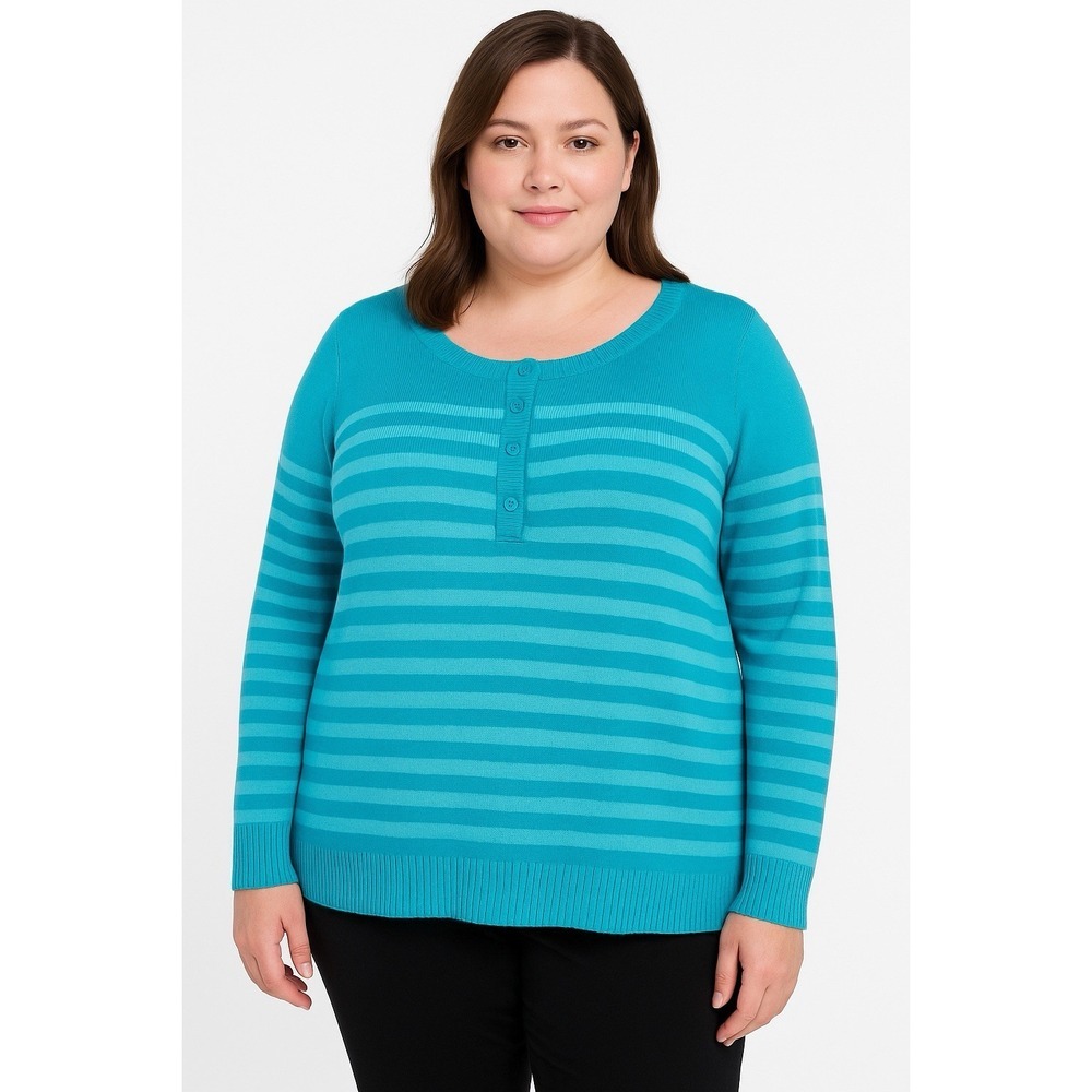 Lane Bryant Women's turquoise Sweater‎ Size 18/20 Striped Scoop Neck Button